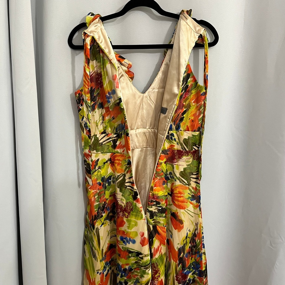 Donna Ricco Floral Midi Dress Womens 10 Yellow Abstract Ruffle Garden Artsy Chic - Picture 12 of 13